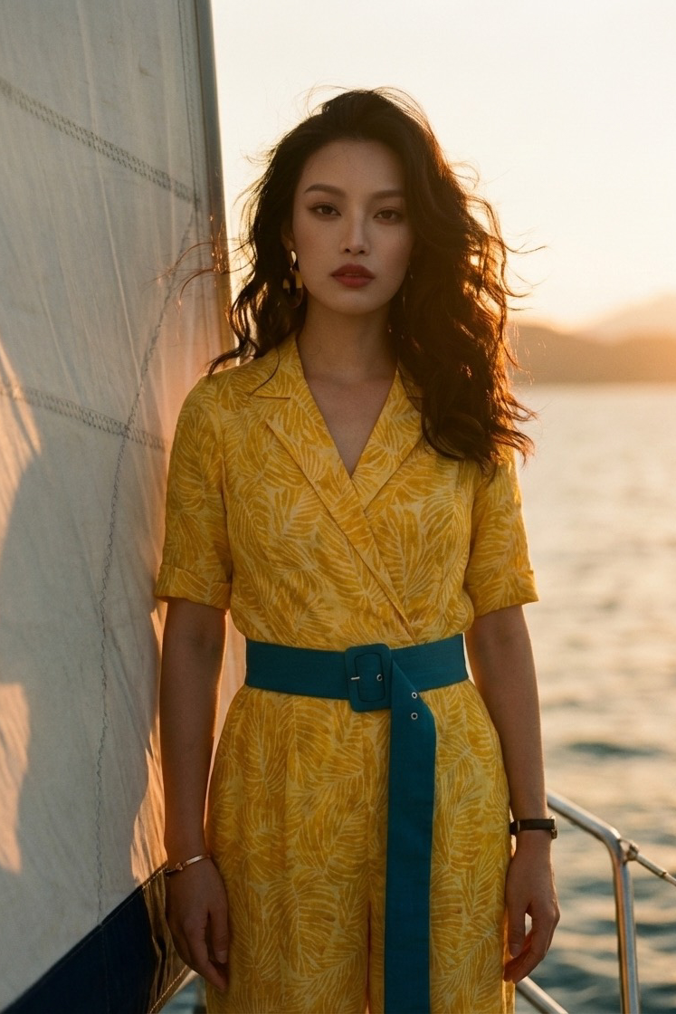 Đồ bay áo liền quần jumpsuit linen lá vàng thời trang Hity