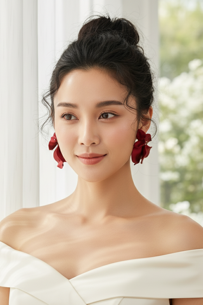 Bông tai hoa đỏ thời trang Hity