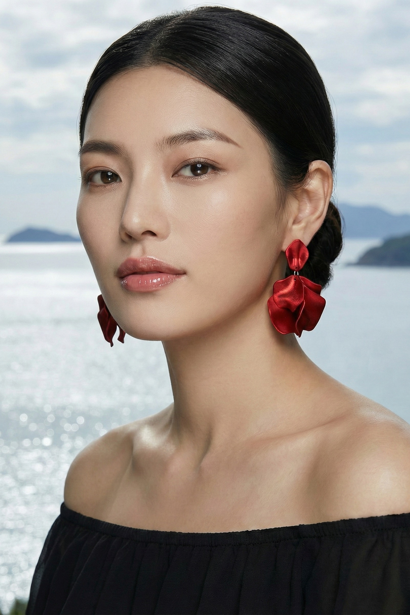 Bông tai hoa đỏ thời trang Hity