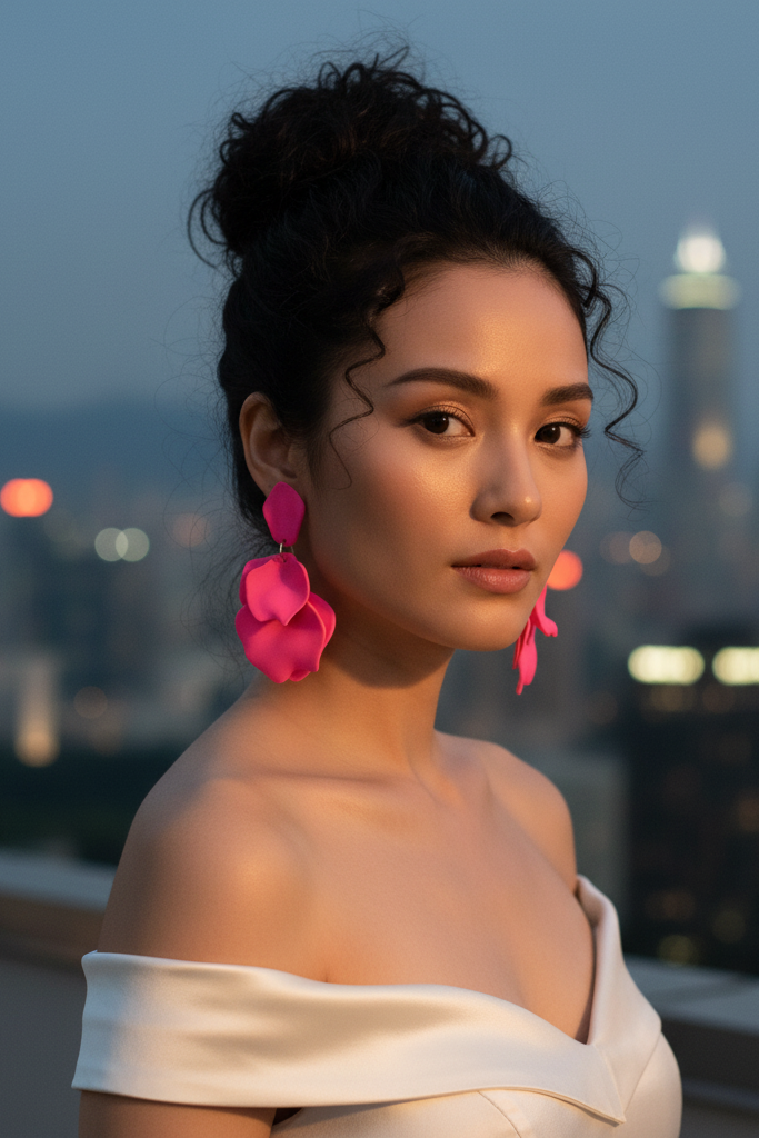 Bông tai hoa nhiệt đới hồng sen thời trang Hity