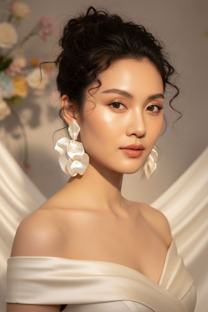 Bông tai hoa nhiệt đới trắng ngọc trai thời trang Hity