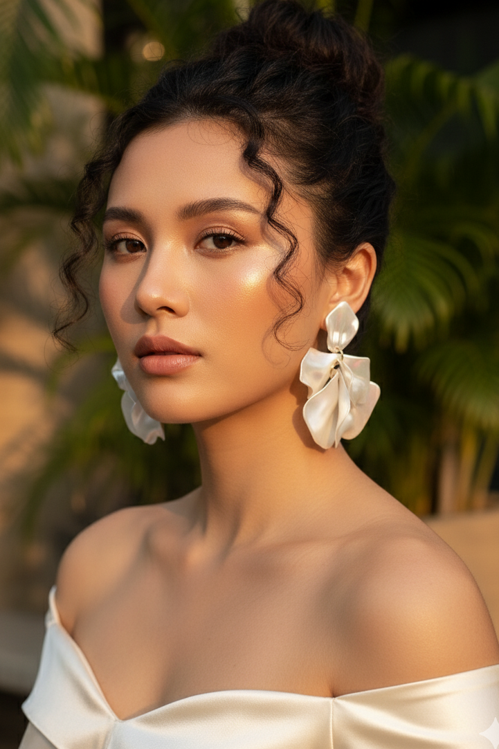 Bông tai hoa nhiệt đới trắng ngọc trai thời trang Hity