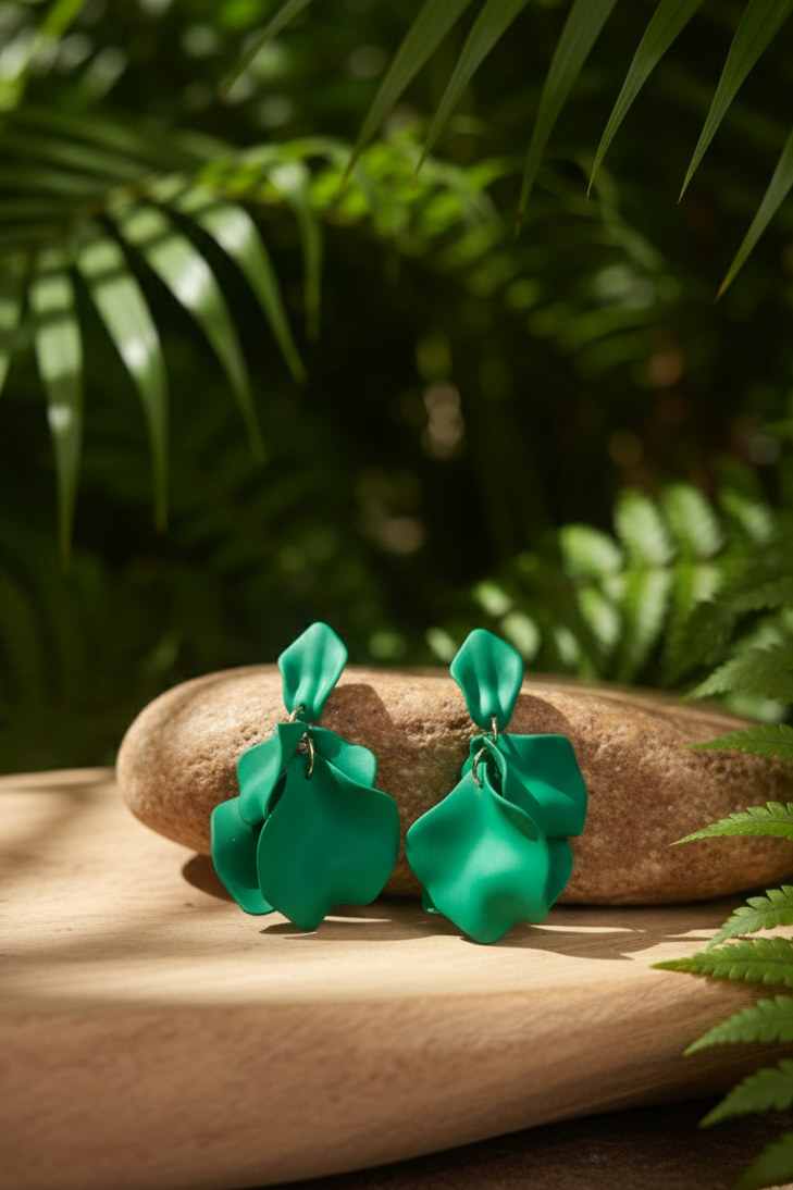 Bông tai hoa nhiệt đới xanh lá thời trang Hity