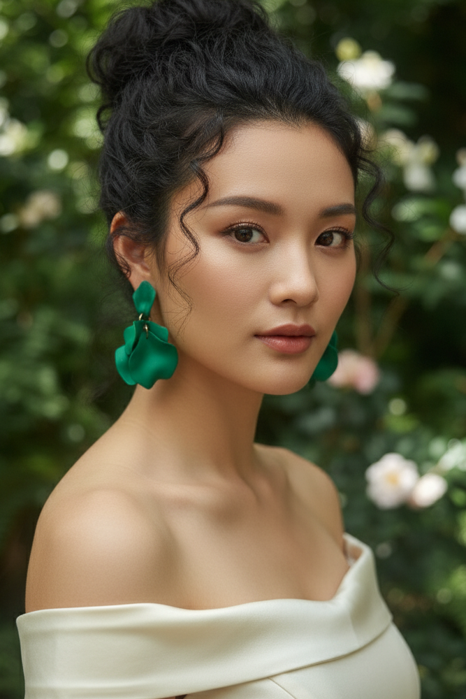 Bông tai hoa nhiệt đới xanh lá thời trang Hity