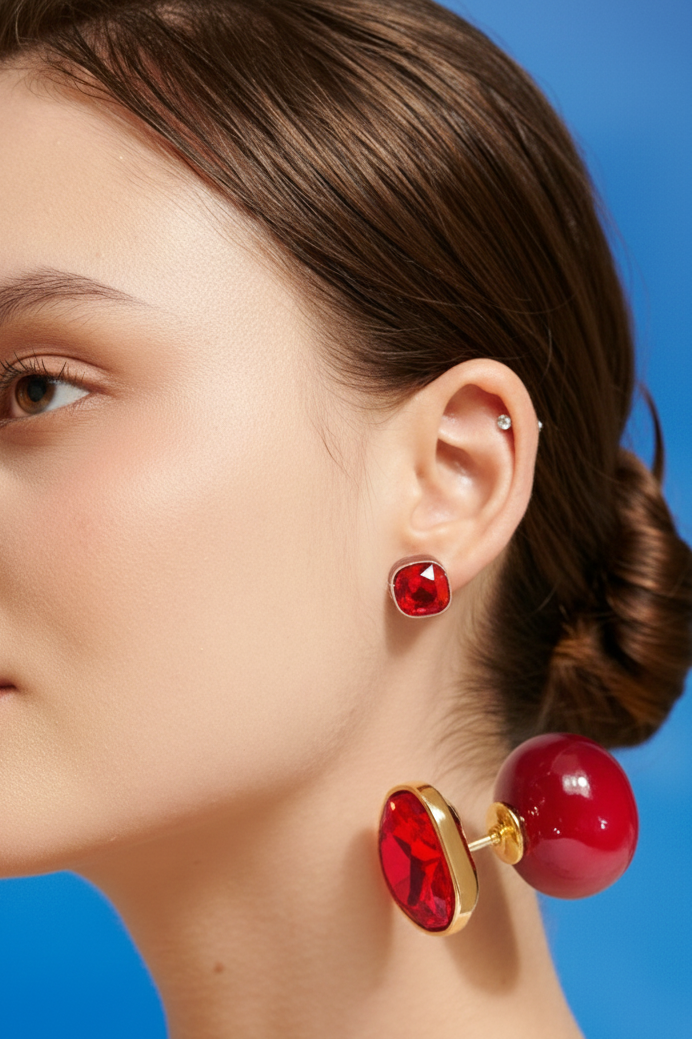 Bông tai đỏ chuôi đại thời trang Hity