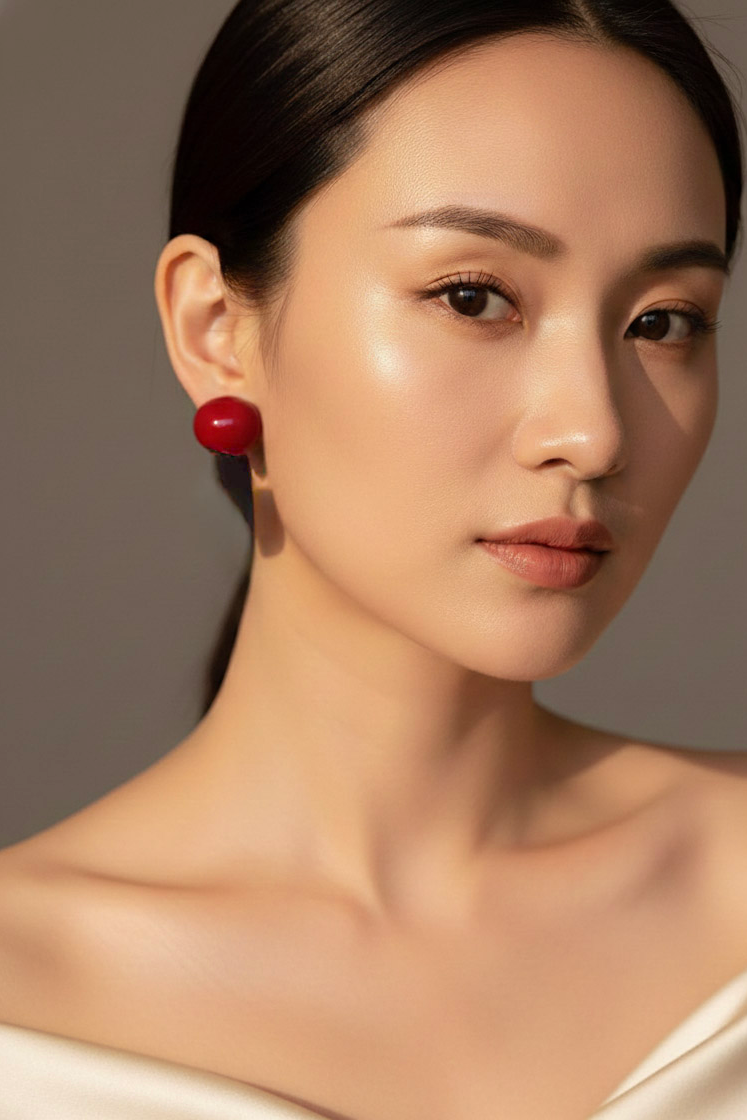 Bông tai đỏ chuôi đại thời trang Hity