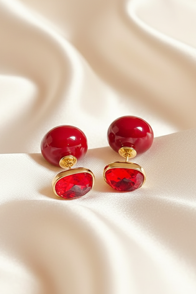Bông tai đỏ chuôi đại thời trang Hity
