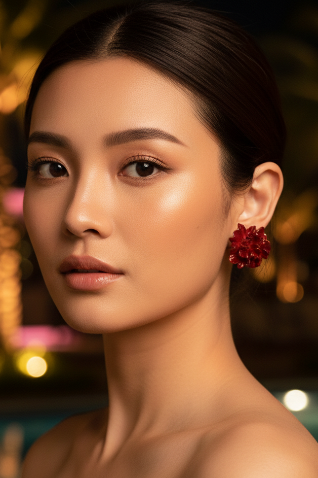 Bông tai nụ hoa đỏ thời trang Hity