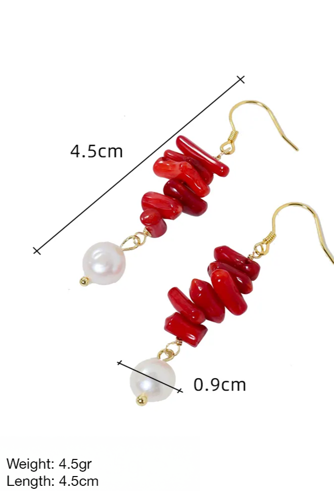 Bông tai san hô đỏ ngọc trai baroque thời trang Hity