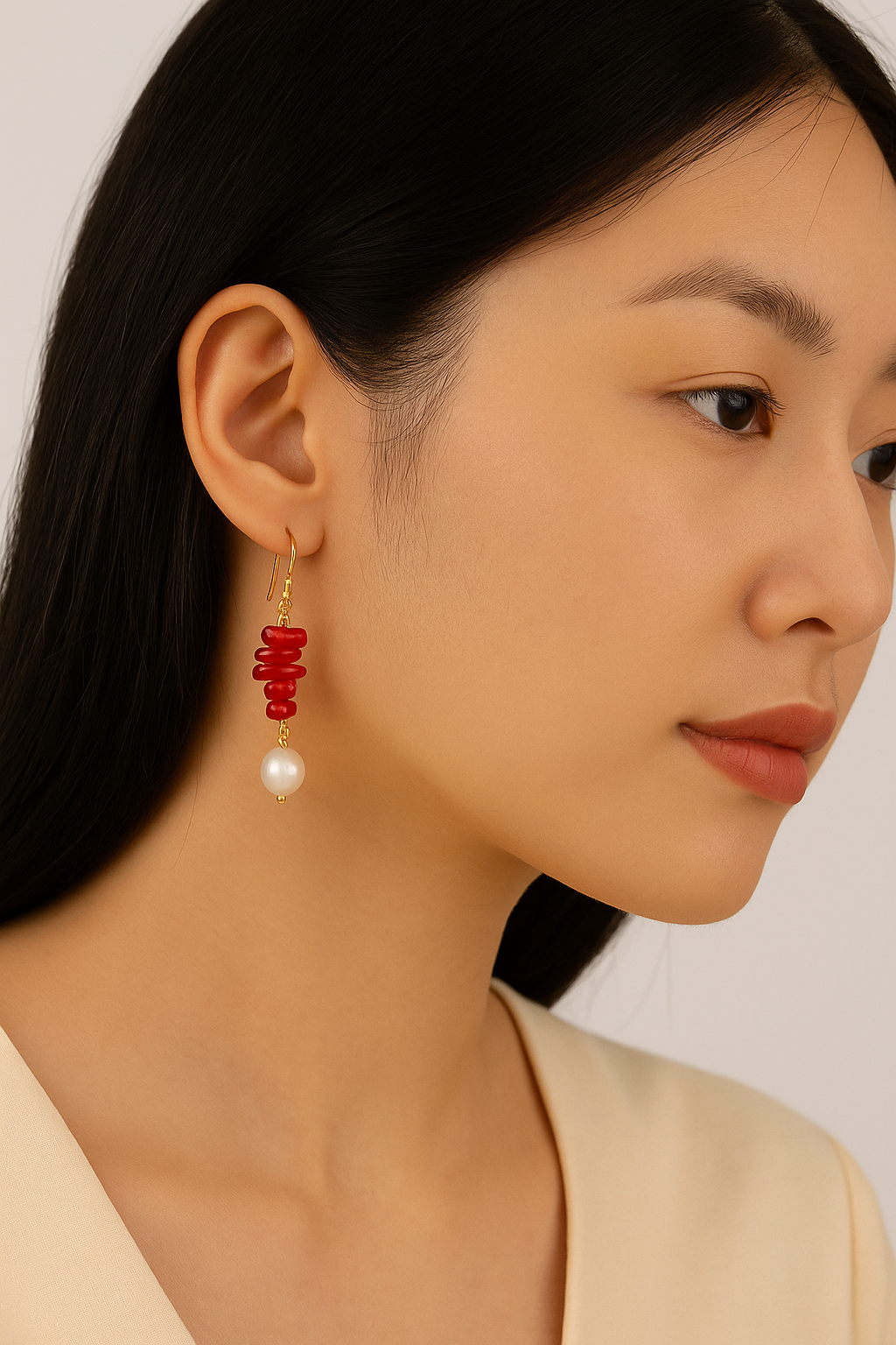 Bông tai san hô đỏ ngọc trai baroque thời trang Hity