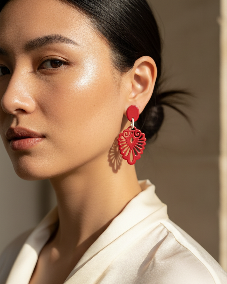 Bông tai sơn mài hoạ tiết Á Đông thời trang Hity