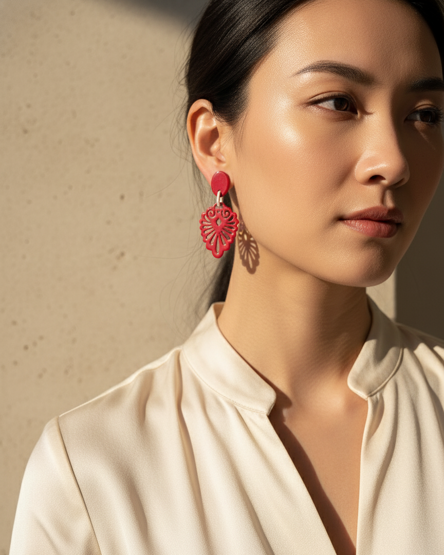 Bông tai sơn mài hoạ tiết Á Đông thời trang Hity