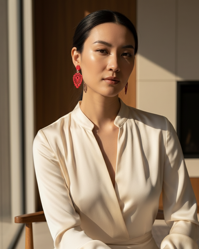 Bông tai sơn mài hoạ tiết Á Đông thời trang Hity