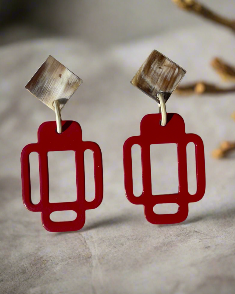 Bông tai sơn mài dáng lồng đèn thời trang Hity