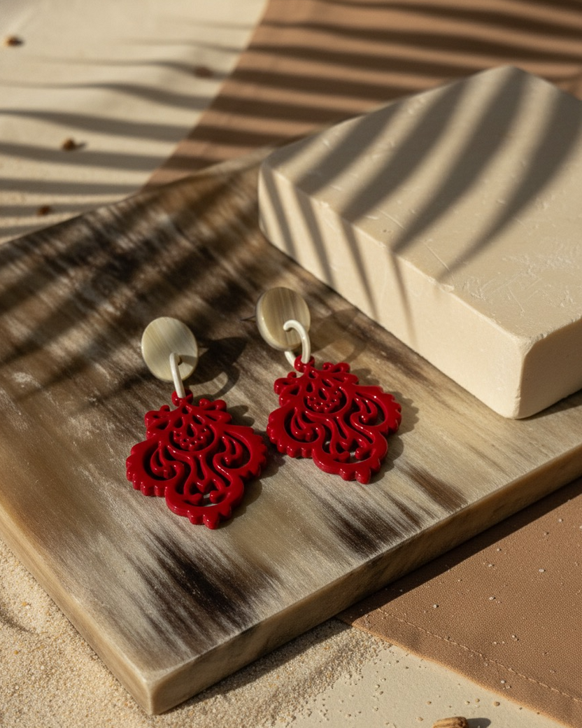 Bông tai sơn mài hoạ tiết hoa thị thời trang Hity