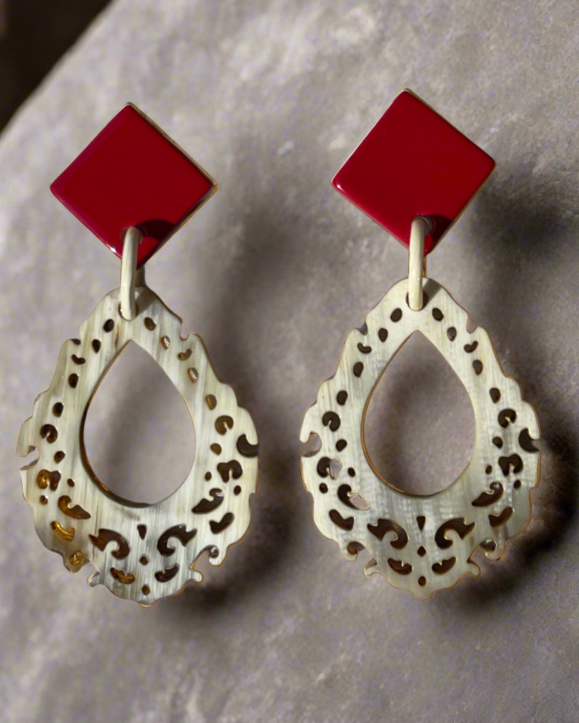 Bông tai sơn mài cắt hoa văn tinh xảo thời trang Hity