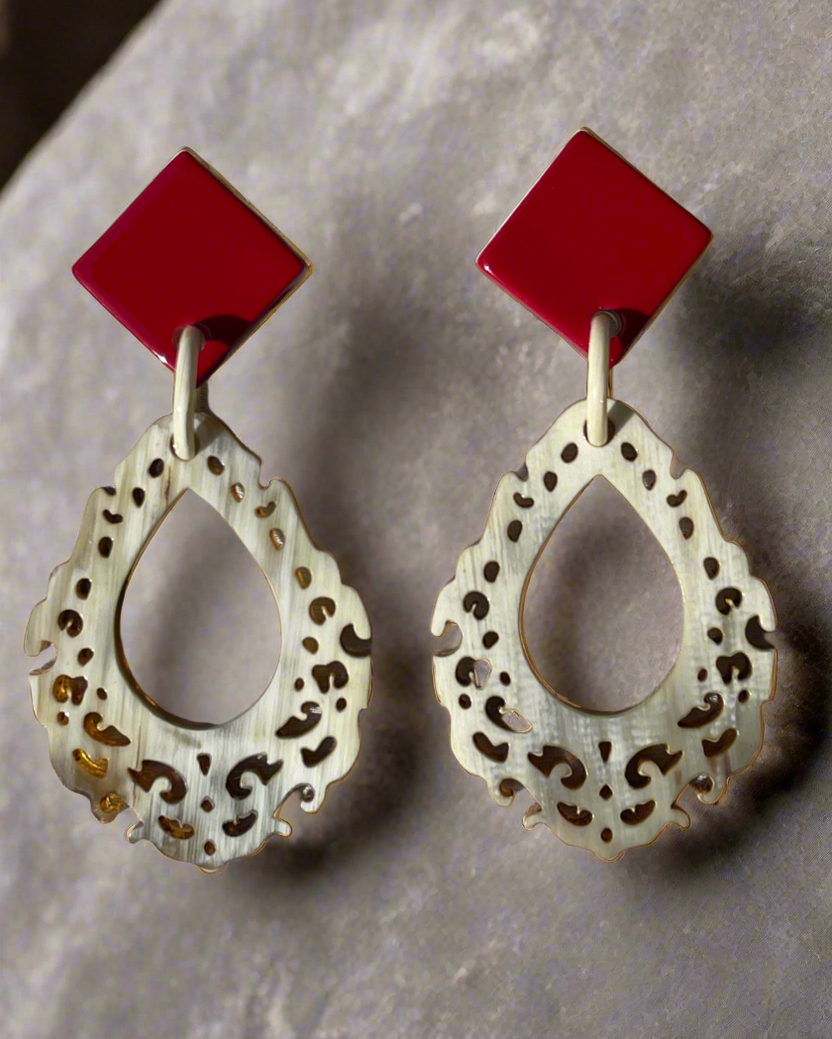 Bông tai sơn mài cắt hoa văn tinh xảo thời trang Hity