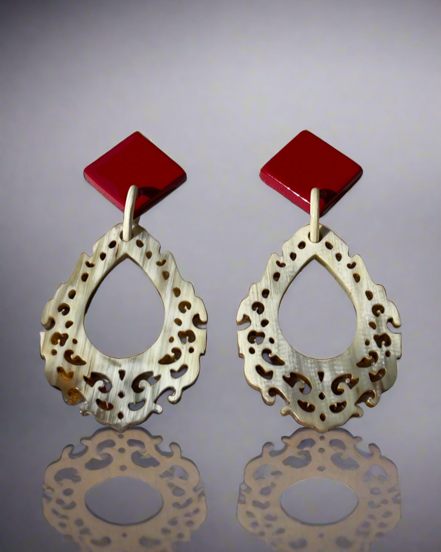 Bông tai sơn mài cắt hoa văn tinh xảo thời trang Hity