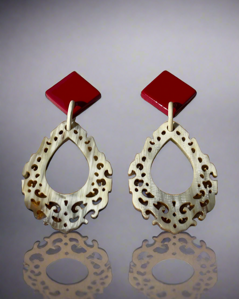 Bông tai sơn mài cắt hoa văn tinh xảo thời trang Hity