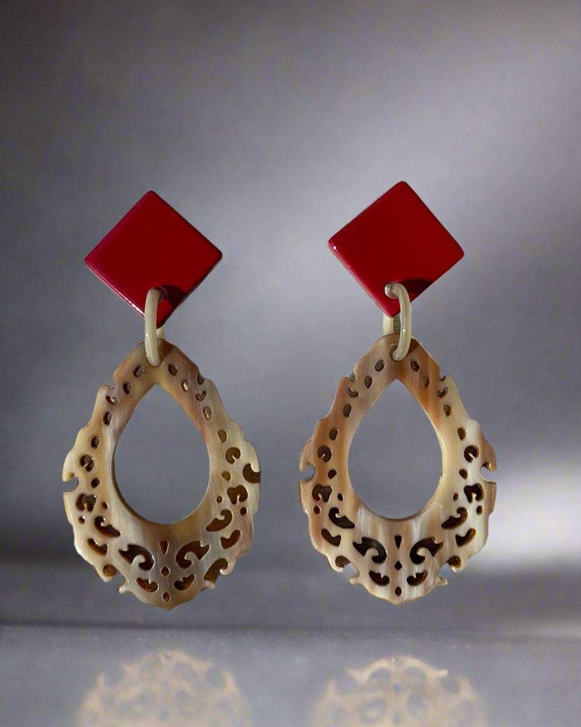 Bông tai sơn mài cắt hoa văn tinh xảo thời trang Hity