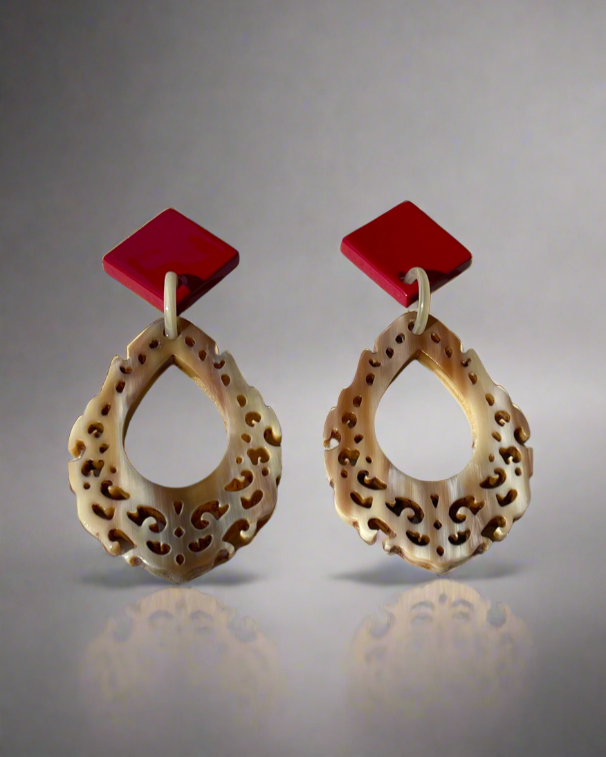 Bông tai sơn mài cắt hoa văn tinh xảo thời trang Hity