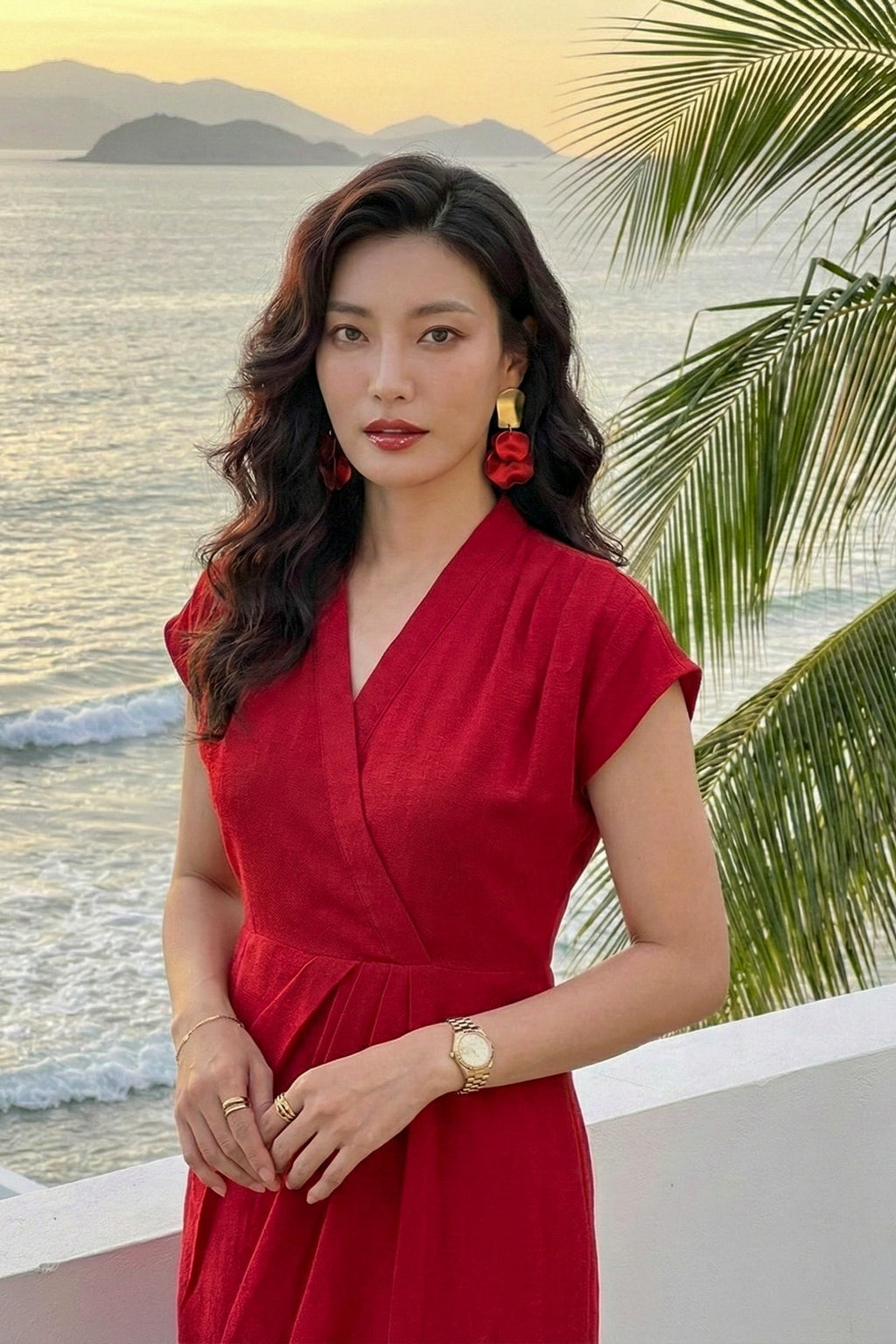 Bông tai statement bảng to màu đỏ thời trang Hity