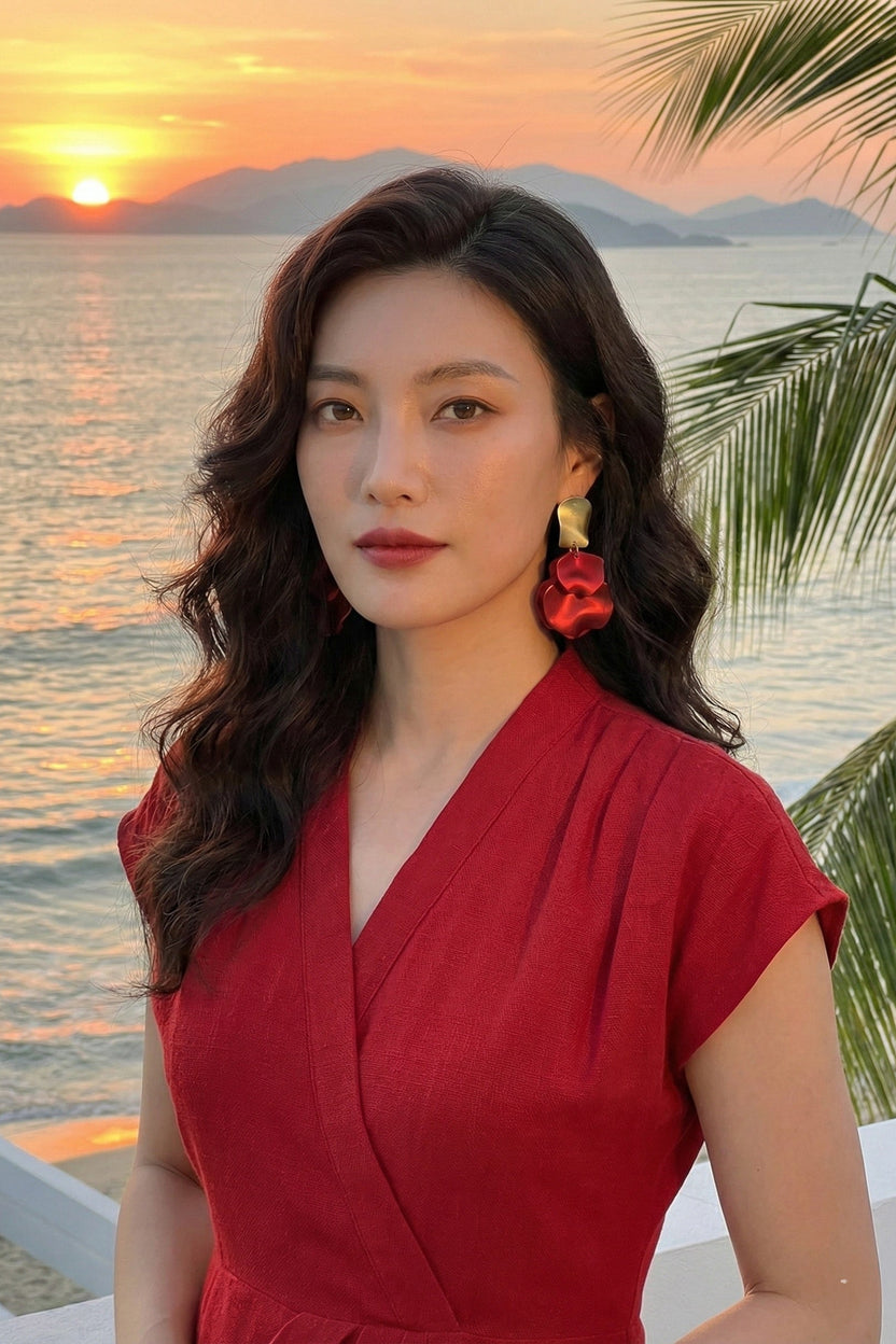 Bông tai statement bảng to màu đỏ thời trang Hity