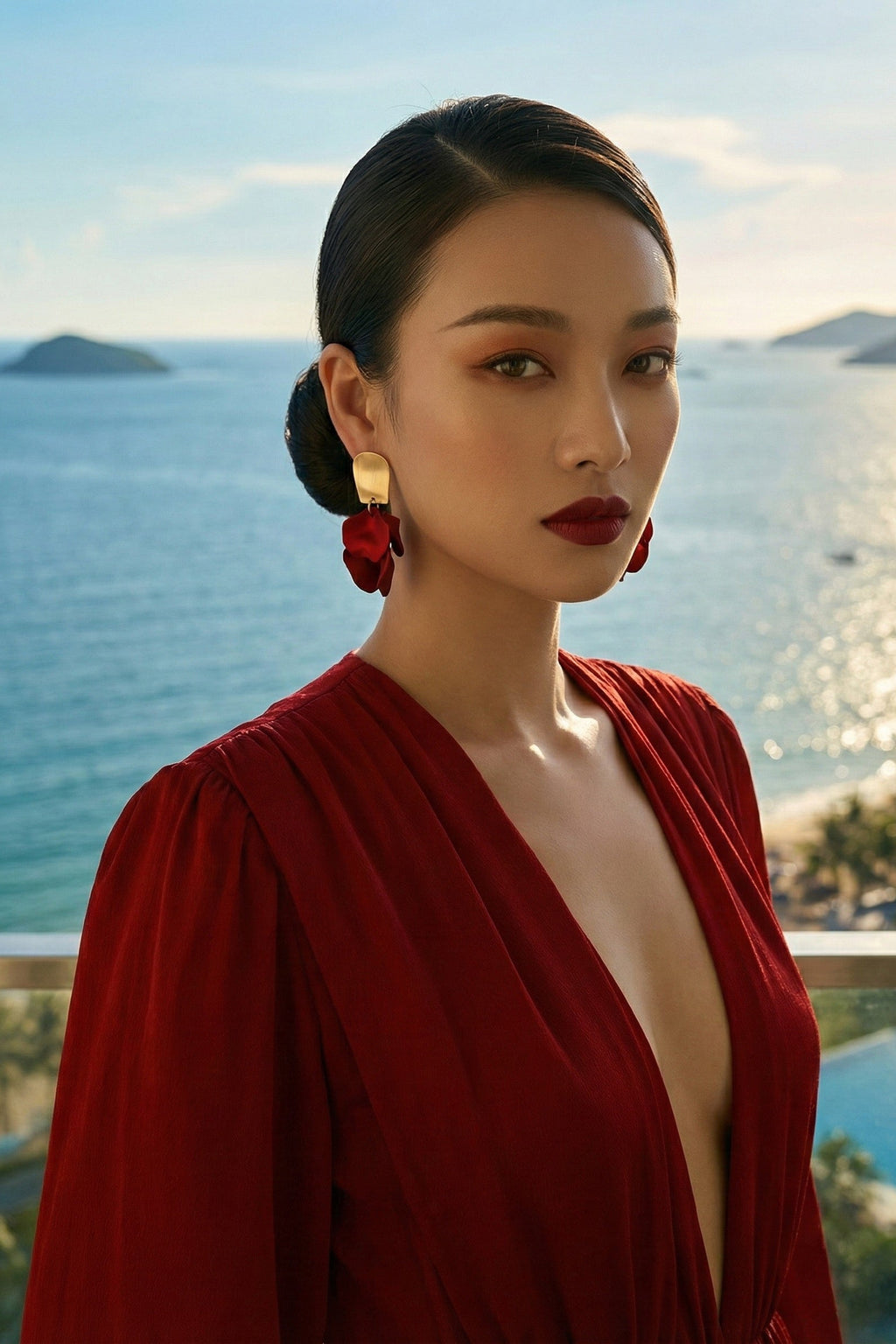 Bông tai statement bảng to màu đỏ thời trang Hity