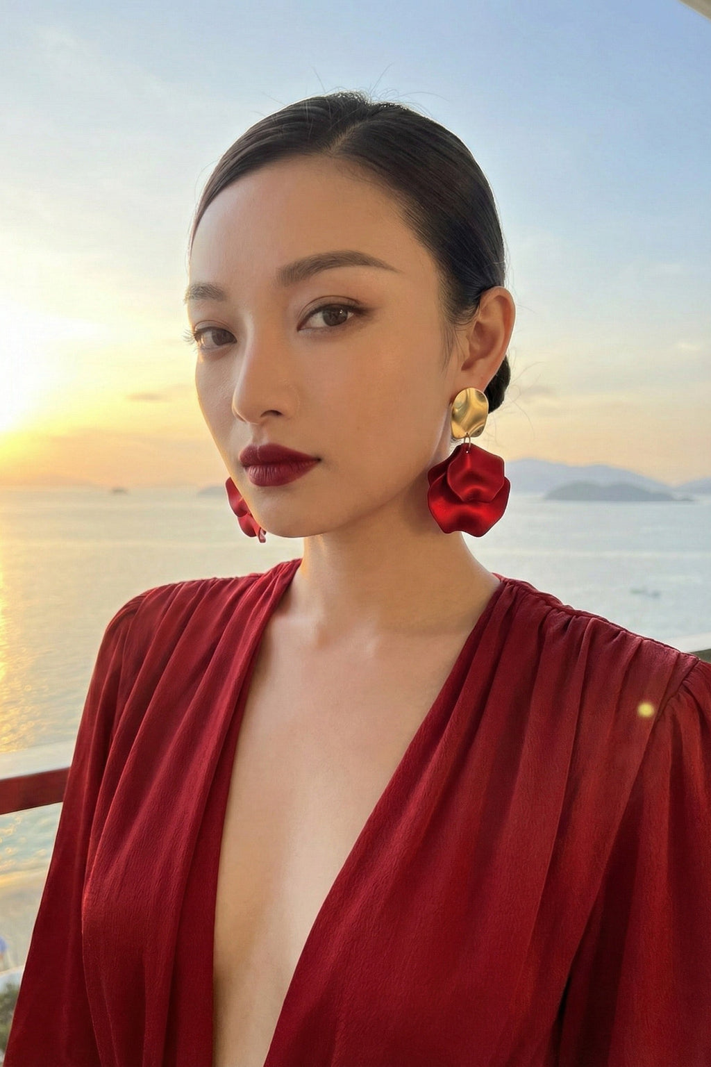 Bông tai statement bảng to màu đỏ thời trang Hity