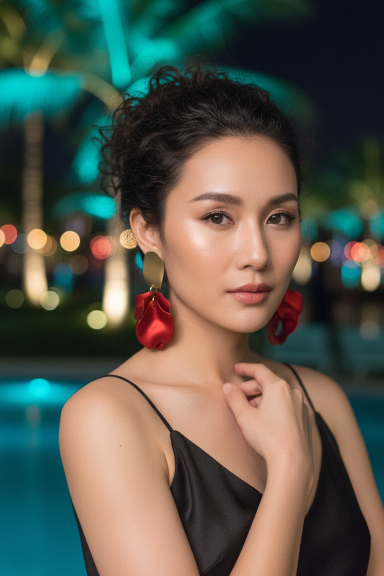 Bông tai bảng to statement đỏ trang sức tiệc thời trang Hity