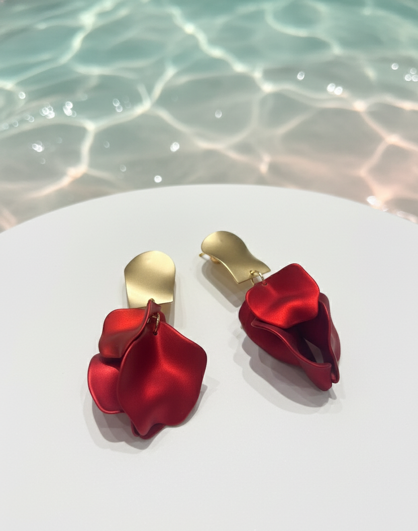 Bông tai statement bảng to màu đỏ thời trang Hity