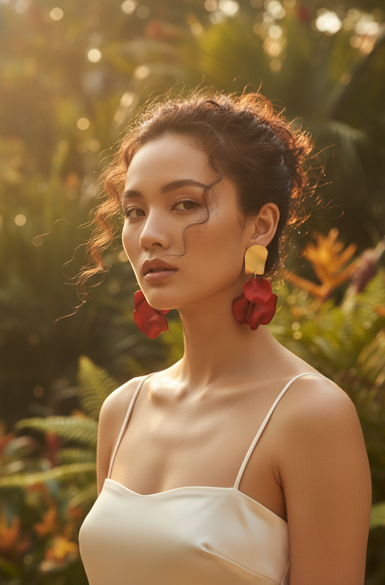 Bông tai statement bảng to màu đỏ thời trang Hity