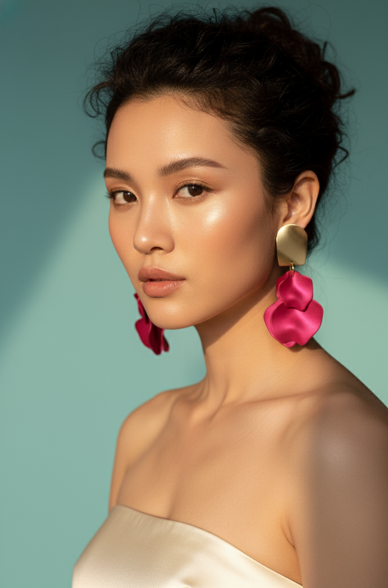 Bông tai statement bảng to màu đỏ thời trang Hity