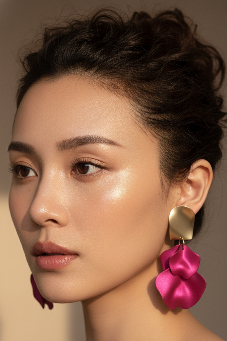 Bông tai bảng to statement hồng sen thời trang Hity