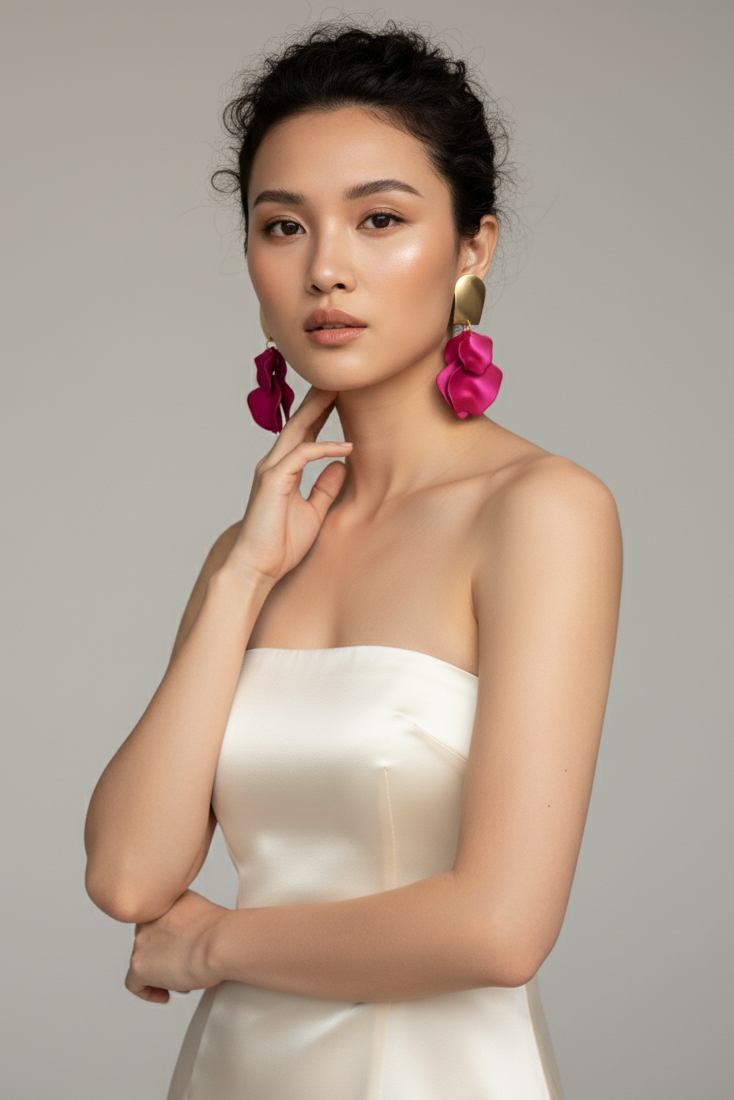 Bông tai bảng to statement hồng sen thời trang Hity