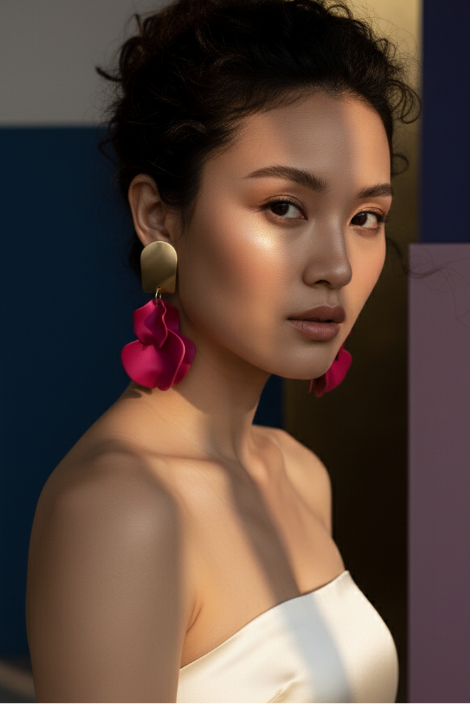 Bông tai bảng to statement hồng sen thời trang Hity