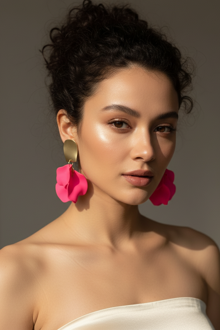 Bông tai bảng to statement hồng dạ quang thời trang Hity