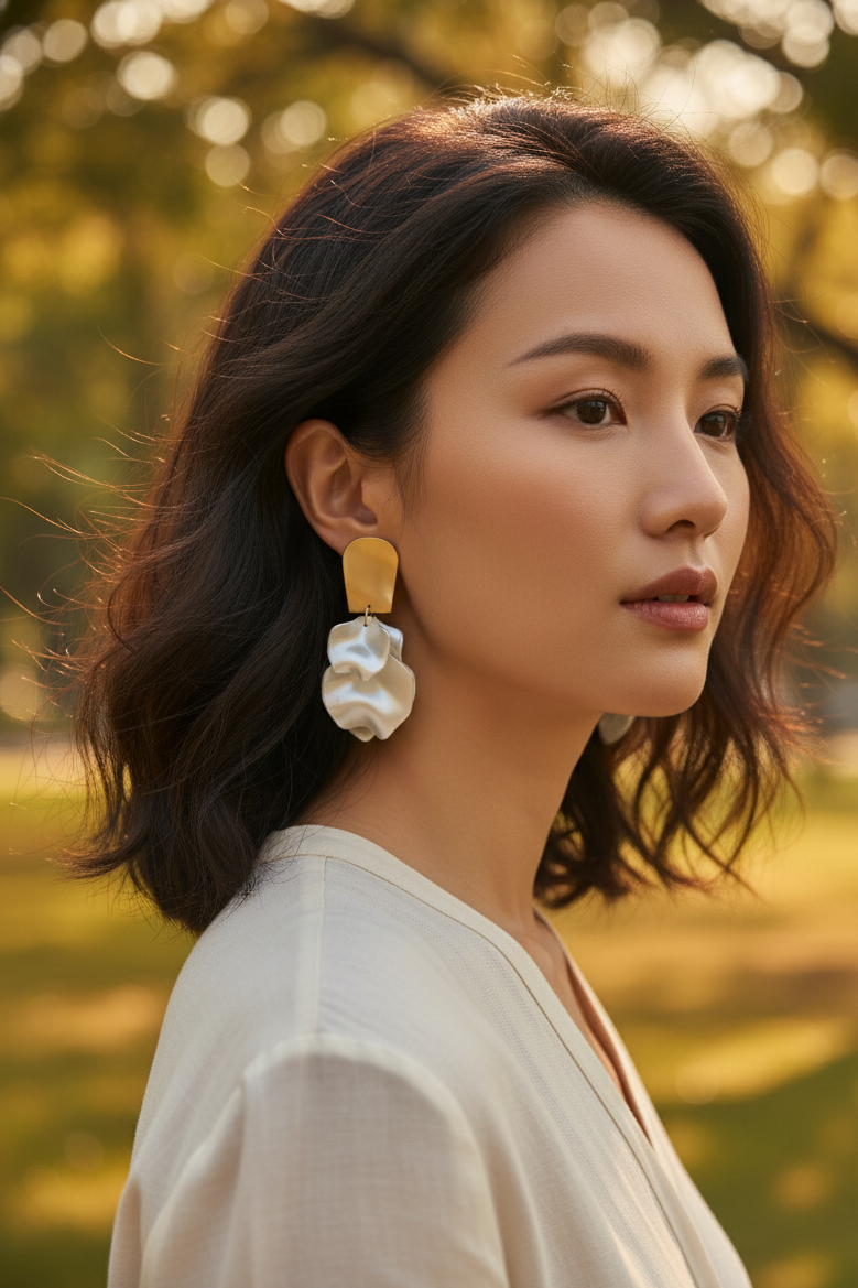 Bông tai statement bảng to màu trắng thời trang Hity