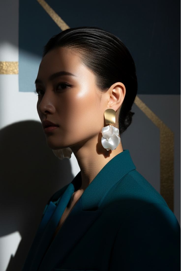 Bông tai statement bảng to màu trắng thời trang Hity