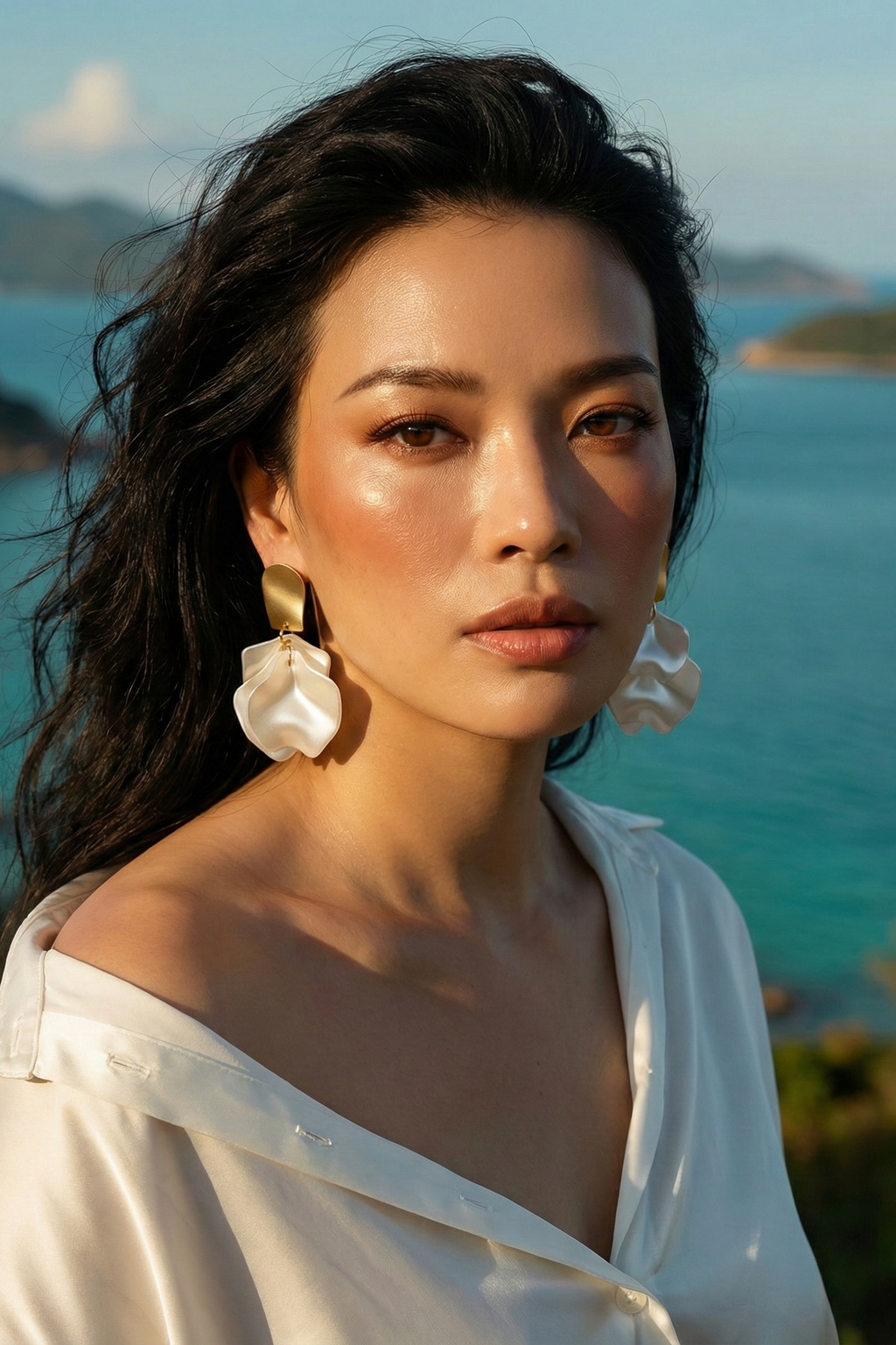 Bông tai statement bảng to màu trắng thời trang Hity