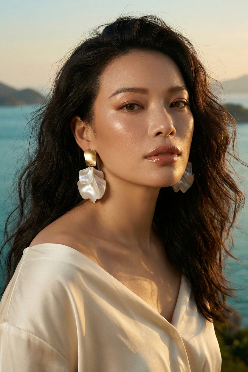 Bông tai statement bảng to màu trắng thời trang Hity