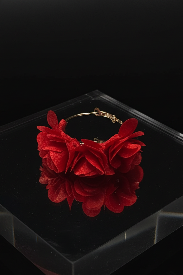 Bông tai tròn đính cánh hoa đỏ thời trang Hity