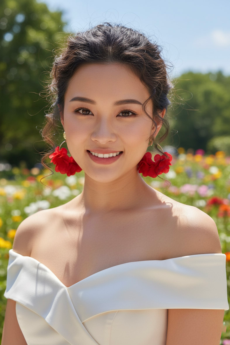 Bông tai tròn đính cánh hoa đỏ thời trang Hity