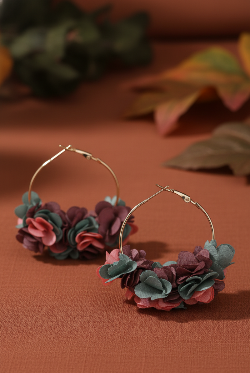 Bông tai tròn đính cánh hoa đa sắc thời trang Hity