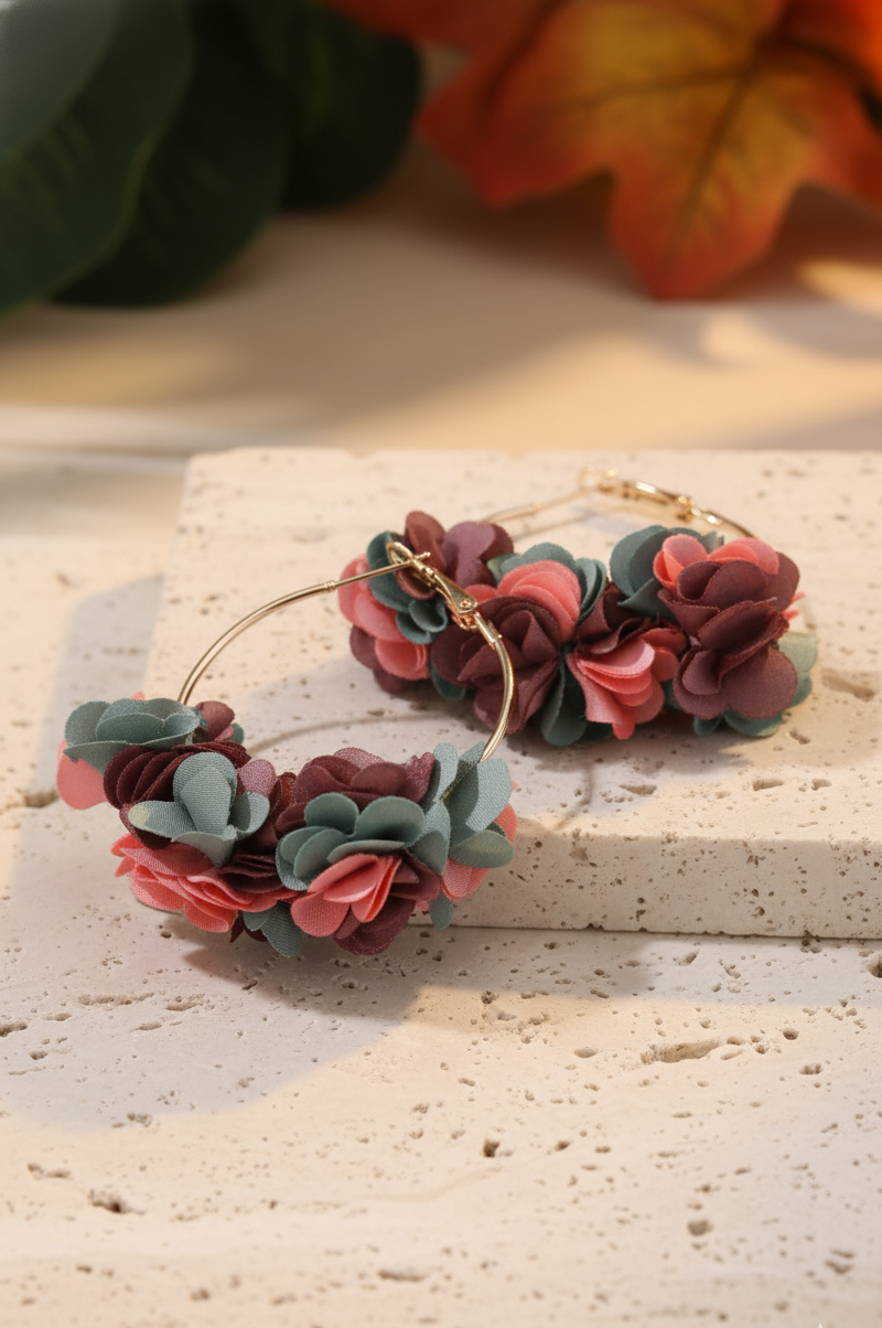 Bông tai tròn đính cánh hoa đa sắc thời trang Hity