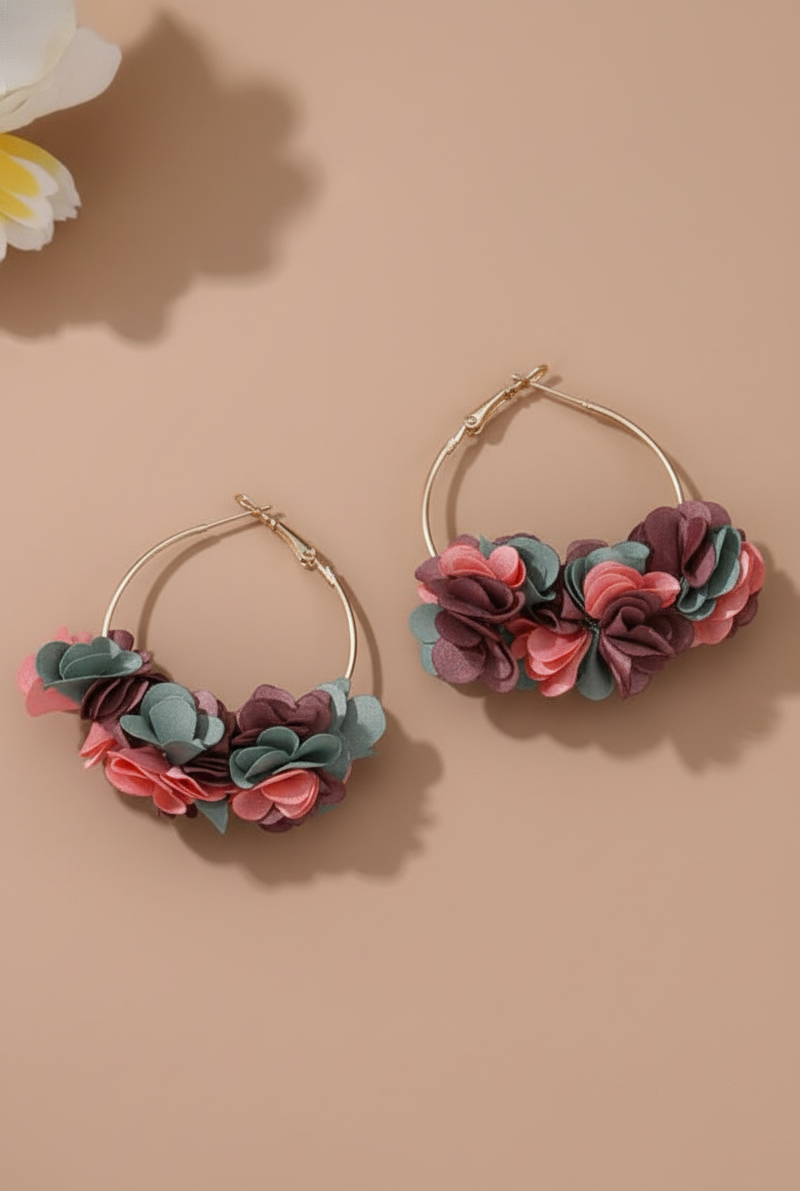Bông tai tròn đính cánh hoa đa sắc thời trang Hity
