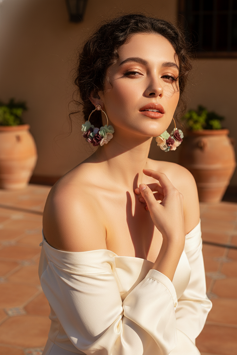 Bông tai tròn đính cánh hoa đa sắc thời trang Hity