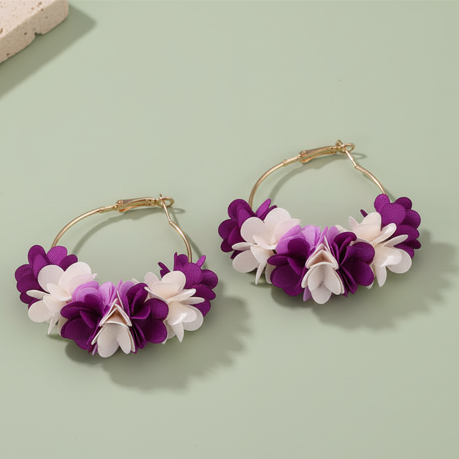 Bông tai tròn cánh hoa tím thời trang Hity