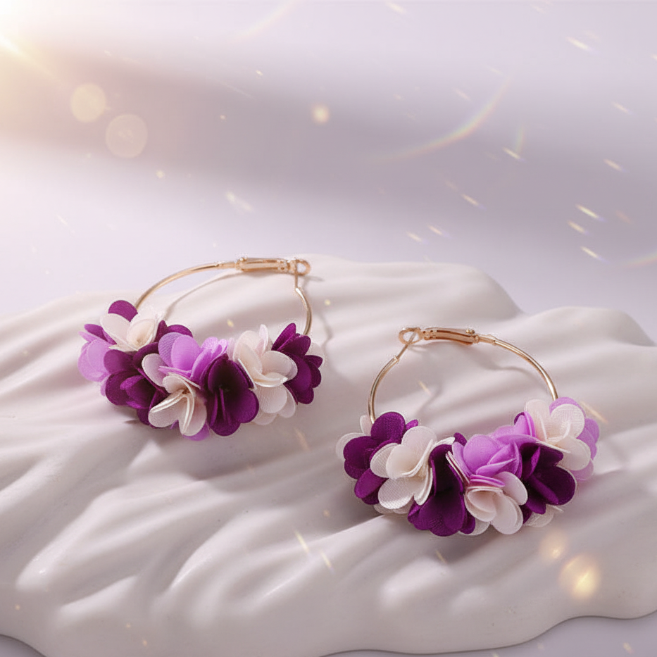 Bông tai tròn cánh hoa tím thời trang Hity