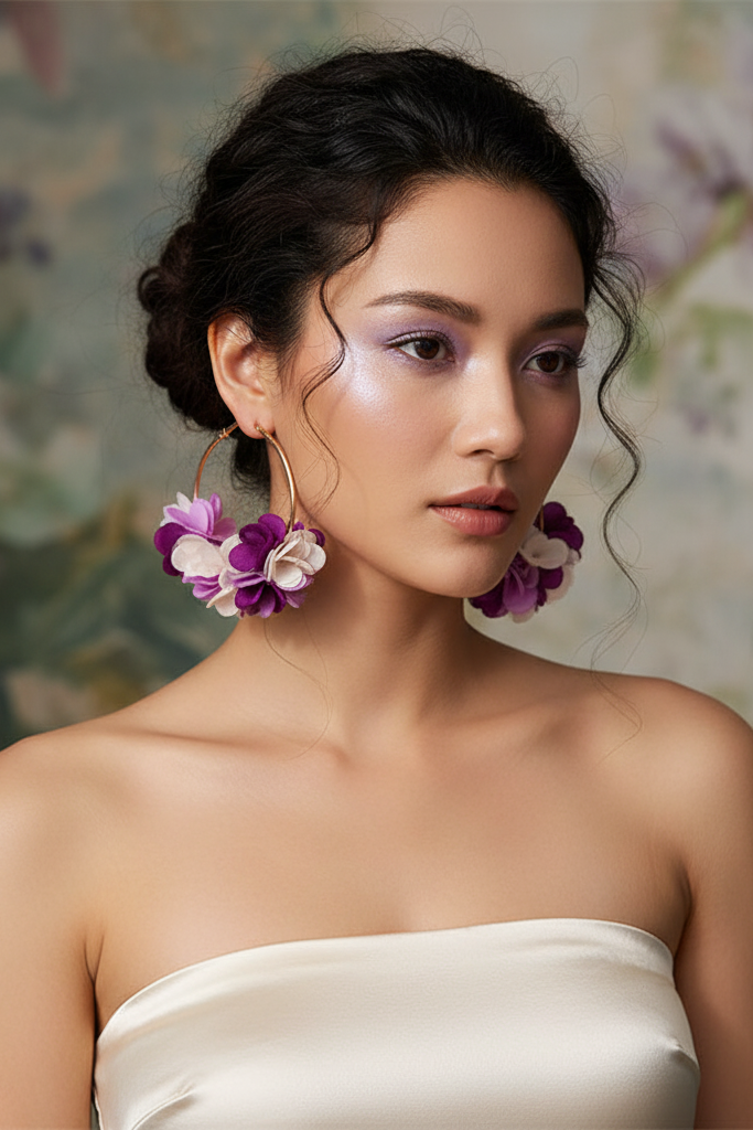 Bông tai tròn cánh hoa tím thời trang Hity